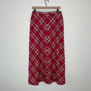 VTG Y2K 90s Wool Tartan Floor Length Maxi Skirt High Waist